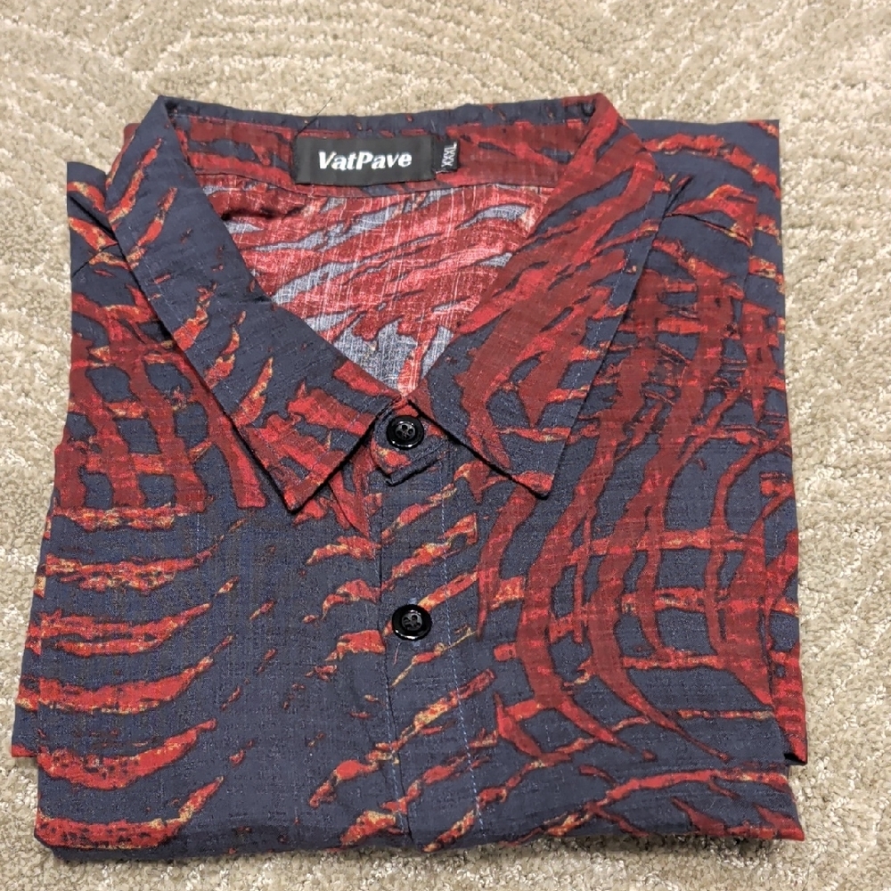 VatPave Men's Casual Red and Black Button Down Shirt